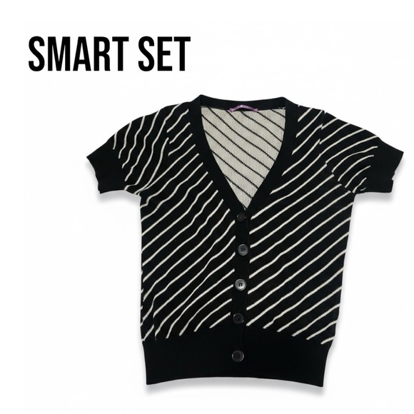 019 Smart Set Diagonal Stripe Black and White Cardigan M Womens - Picture 1 of 4